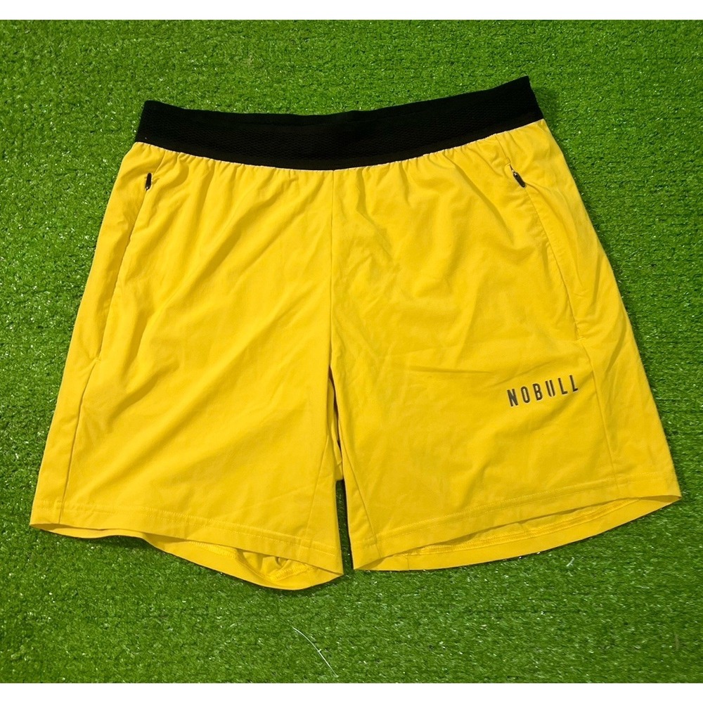 Nobull Training Shorts SZ Small Yellow Performance Running CrossFit 7" Inseam